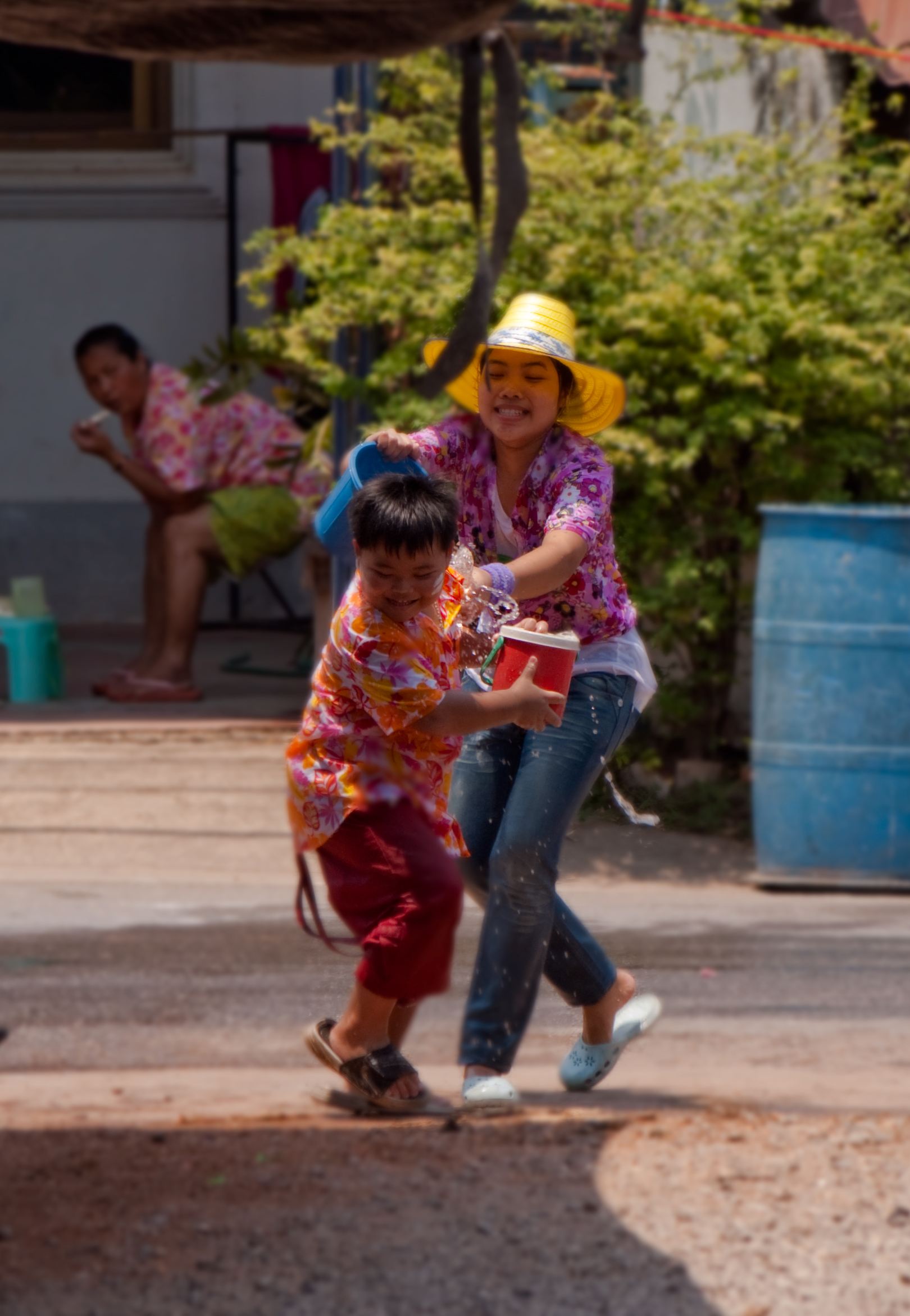 Crowds splashing water during the Songkran water festival celebrating Thai New Year