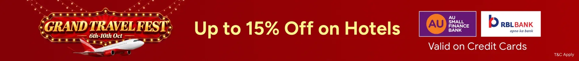 Grand Travel Fest: Flat 15% on Flights with RBL and AU Bank Credit Cards