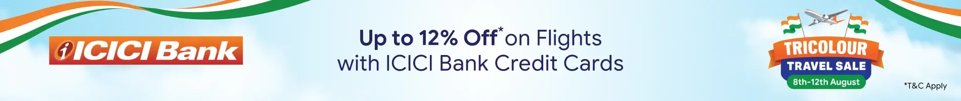 Up to 12% Off on Flights with ICICI Bank Credit Cards + Credit Card EMI
