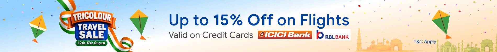 Tricolor Travel Sale: Get up to 15% Off on Flights with Credit Cards
