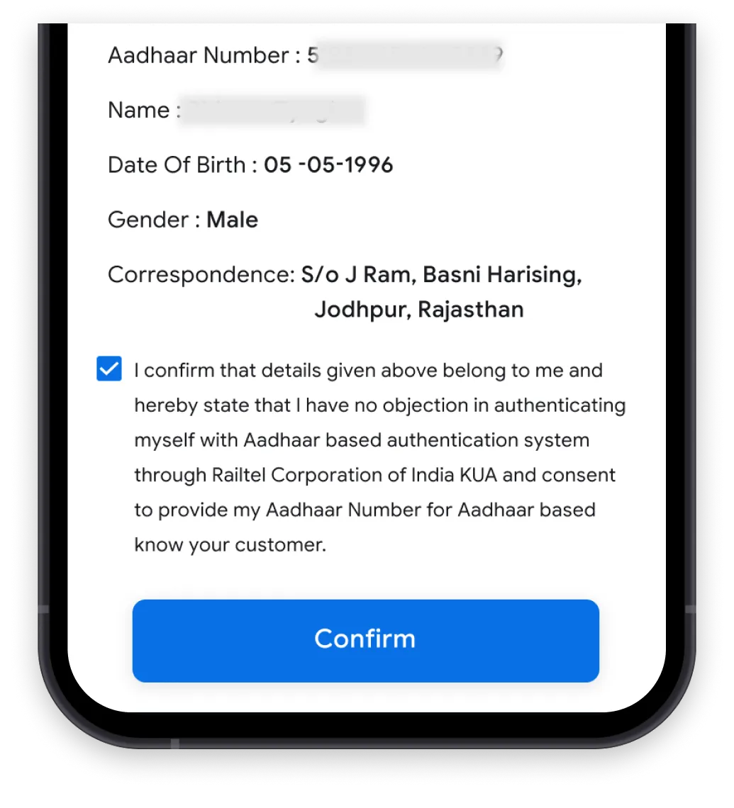 Confirm after OTP verification