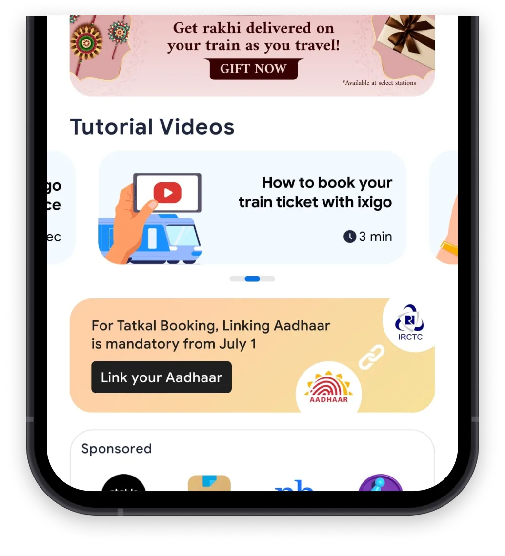 Open ixigo Trains app and tap Link Your Aadhaar