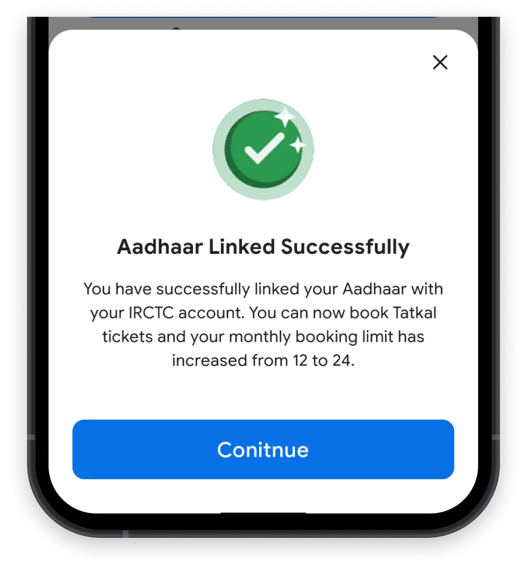 Aadhaar successfully linked confirmation