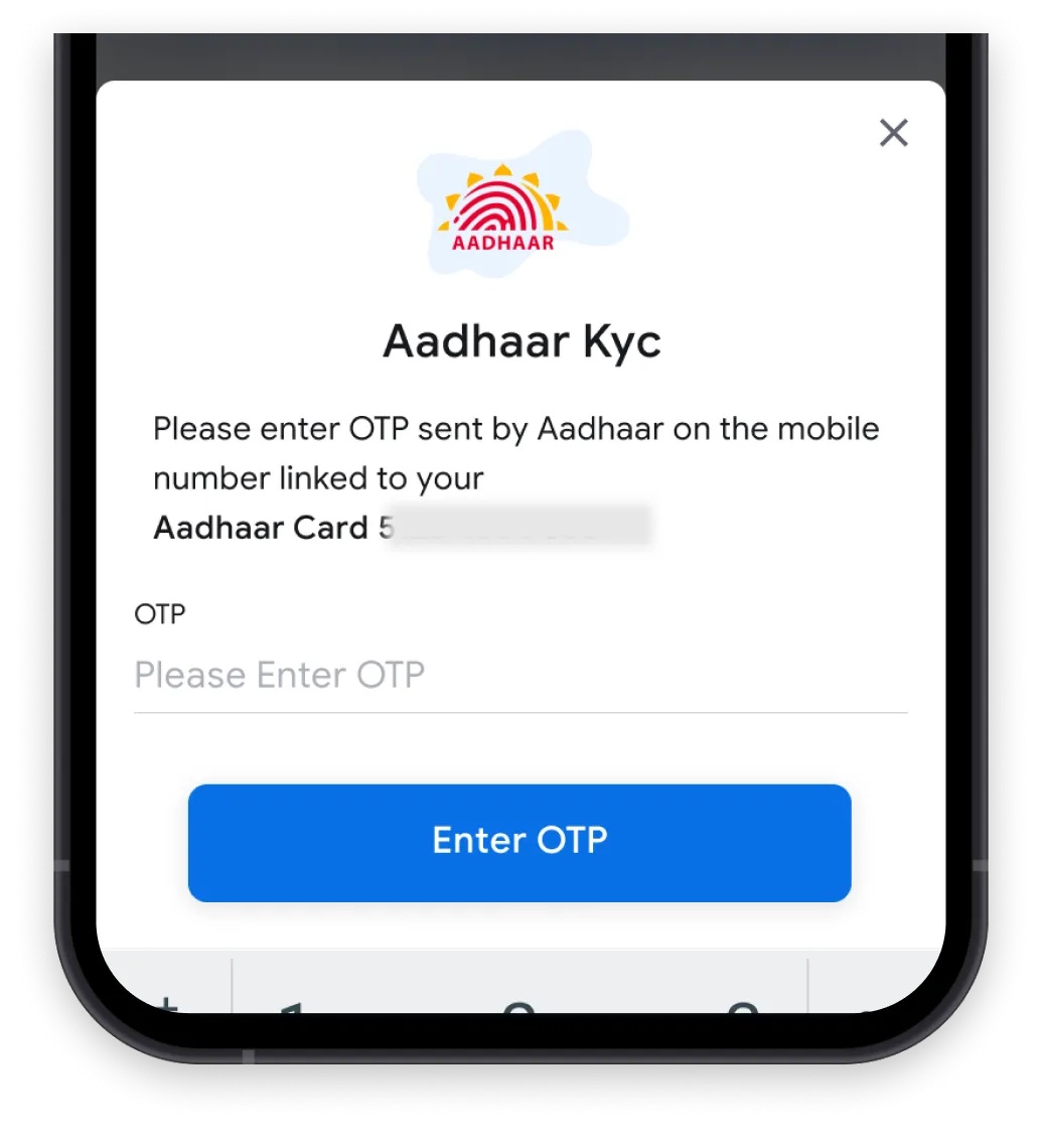 Enter OTP on Aadhaar-linked mobile