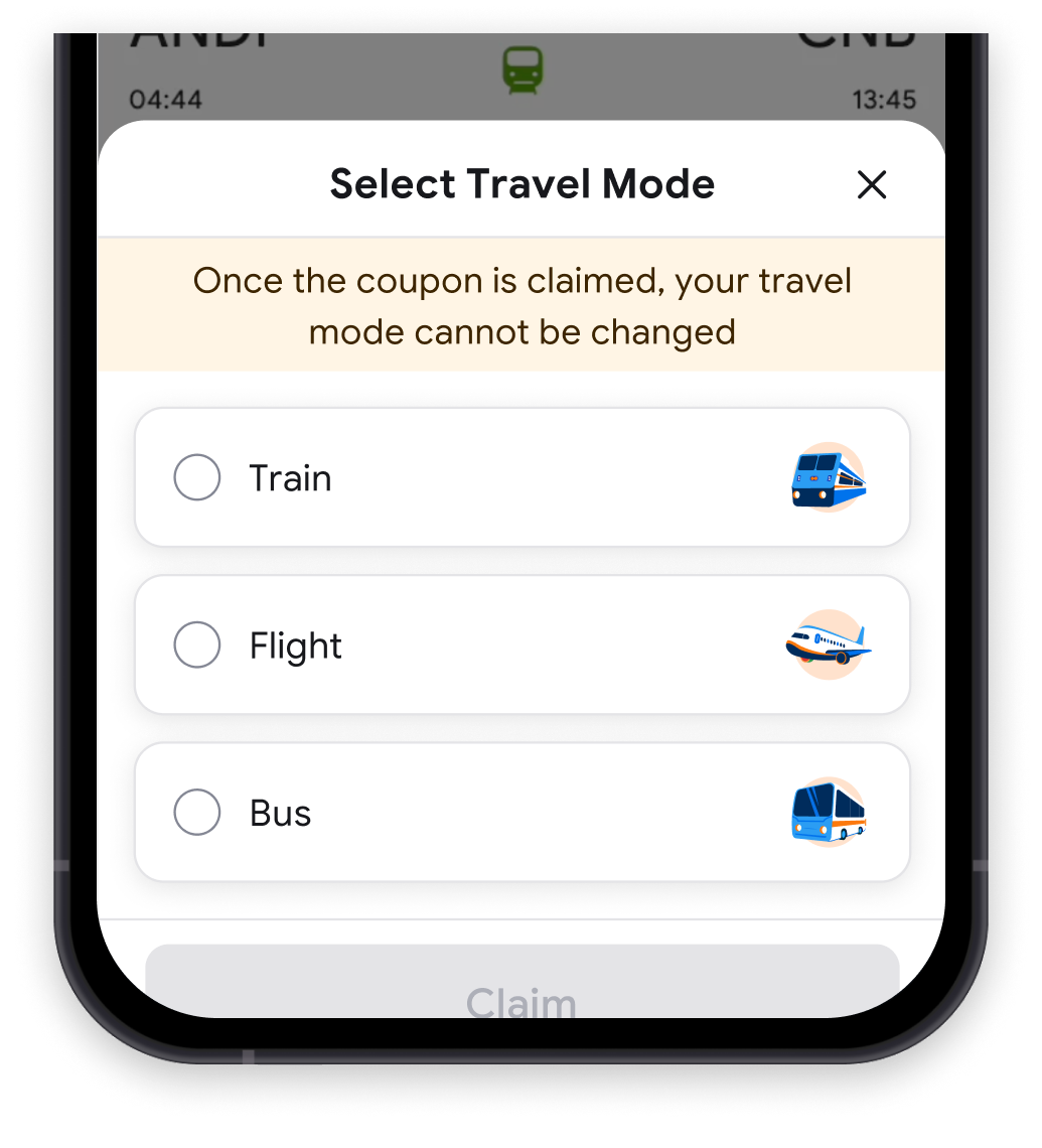 To claim your Travel Guarantee coupon, select your preferred travel mode