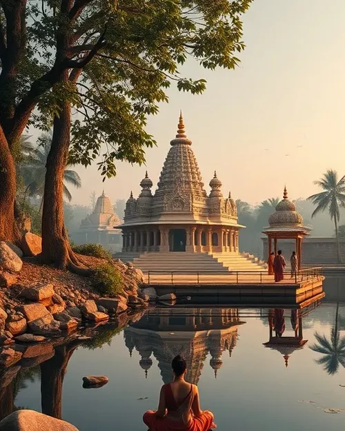 Indian temple and meditation setting